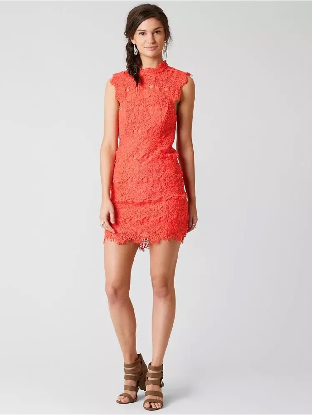 Free People Coral Lace Mini Dress